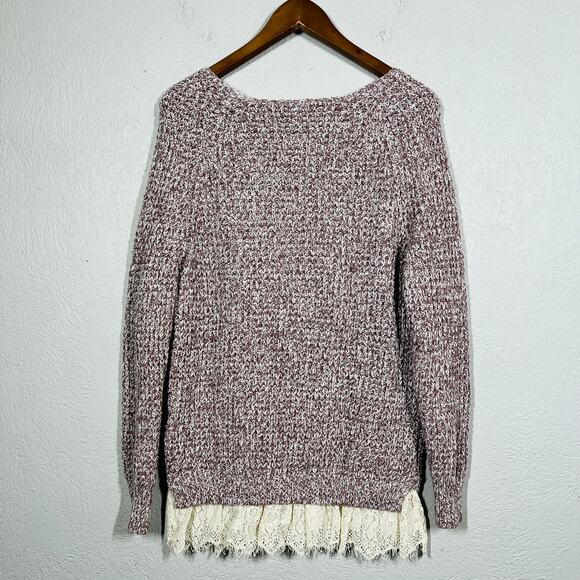 Soft Surroundings Cable Knit V Neck Sweater Mauve - S - Picture 2 of 5